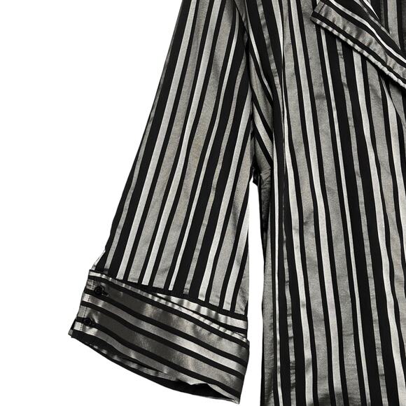 Lane Bryant Striped Wrap Top Sz 22 24 V Neck Metallic Black Silver Collard - Picture 4 of 9